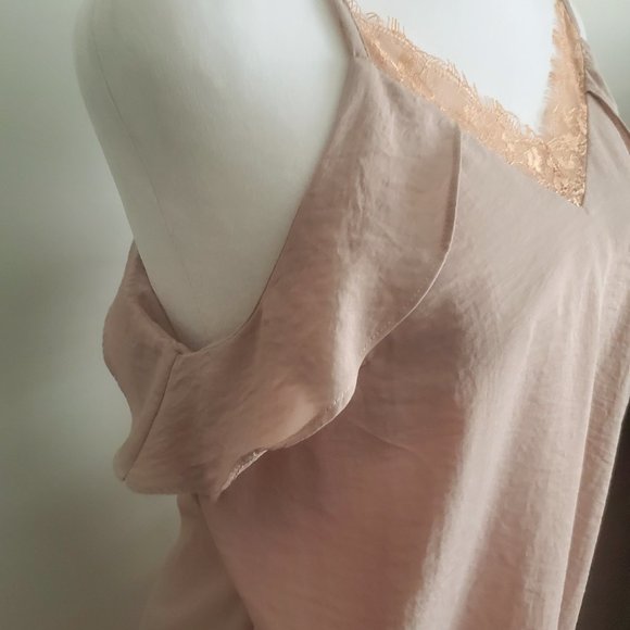 Strappy Lace Trim Blush Camisole Dress Racer Back Light Fairy Feminine SMALL - Picture 3 of 9